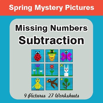 Spring Math: Missing Numbers Subtraction - Color-By-Number Math Mystery Pictures