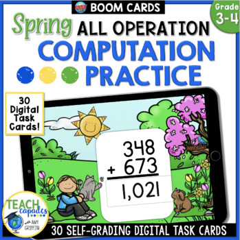 Preview of Mixed Operation Computation BOOM Digital Task Cards - Spring Math