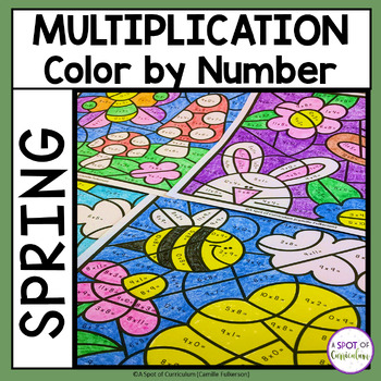 Preview of Spring Math Multiplication Coloring Sheets  - Color by Number