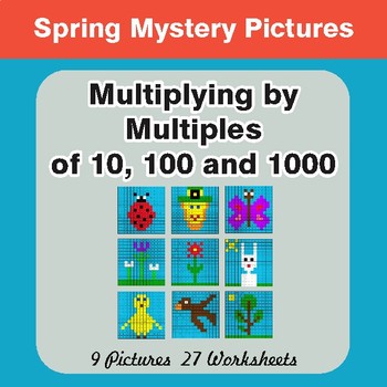 Spring Math: Multipying by 10, 100, 1000 - Math Mystery Pictures