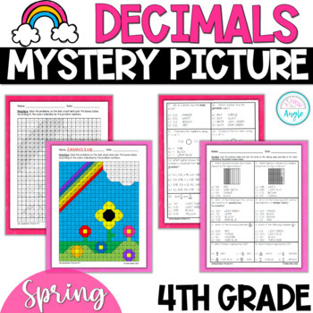 Preview of Spring Math Mystery Picture - 4th Grade Decimals Review - Spring Color by Number