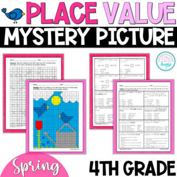 Preview of Spring Math Mystery Picture - 4th Grade Place Value - Spring Color by Number
