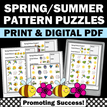 Preview of Patterns Spring Summer School Morning Work Kinder Packet Worksheets AB ABA PreK