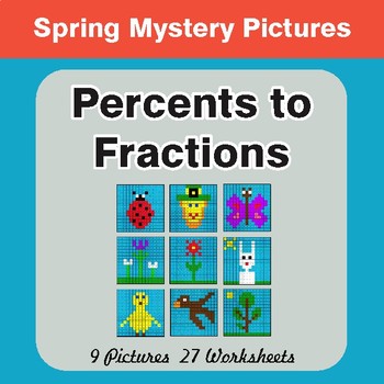 Spring Math: Percents to Fractions - Color-By-Number Math Mystery Pictures