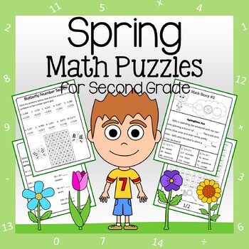 Preview of Spring Math Puzzles | 2nd Grade | Math Skills Review | Math Enrichment