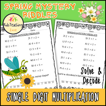 Preview of Spring Math Riddles Single Digit Multiplication Solve & Decode Practice