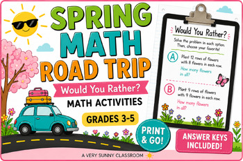 Preview of Spring Math Road Trip | Would You Rather Math Activities | Spring Math Review