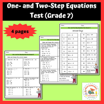 Preview of Spring Math:Solving One- and Two-Step Equations Test (Grade 7) with answer keys
