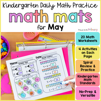 Preview of May EOY Spring Math Worksheets Morning Work - Kindergarten Math Spiral Review