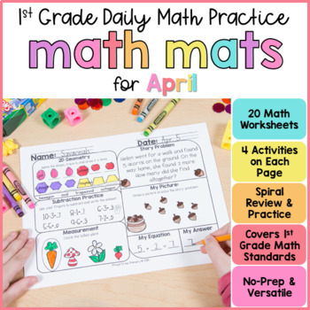 Preview of April Spring Math Worksheets Morning Work Centers - 1st Grade Math Spiral Review