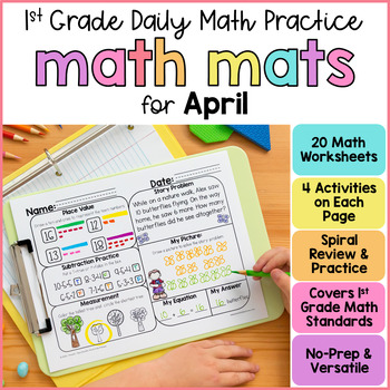 Preview of 1st Grade April Spring Math Review Worksheets Packet Assessments Word Problems