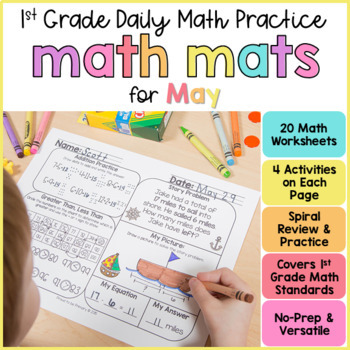 Preview of May Spring Math Worksheets Morning Work Centers - 1st Grade Math Spiral Review
