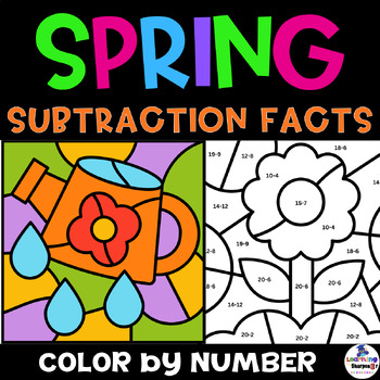 Preview of Spring Math Subtraction Facts Color By Number Code March Coloring Pages Activity