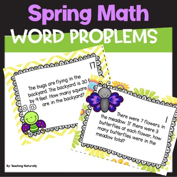 Preview of Spring Math Word Problem Task Cards Test Prep (3rd grade)