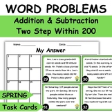 Spring Math Word Problems Addition & Subtraction Task Cards Two Step Within 200