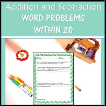 Preview of Spring Math Word Problems Addition Subtraction to 20 Worksheets 