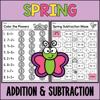 Spring Math Worksheets Addition and Subtraction within 20 May Morning Work