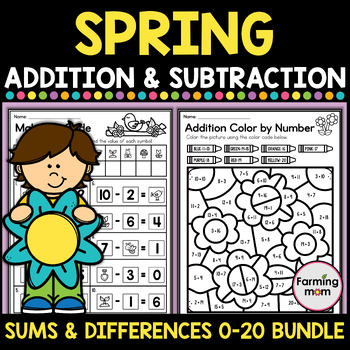 Preview of Spring Math Worksheets Addition and Subtraction within 20 May Morning Work