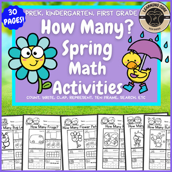 Preview of Spring Math Worksheets Counting for May Morning Work PreK Kindergarten First TK