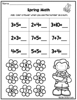 Spring Math Worksheets - First Grade Morning Work - 28 pages by Dovie Funk