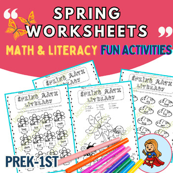 Preview of Spring Math Worksheets | Fun Math and Literacy Activities | Spring Activities