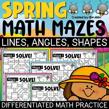 Preview of Spring Math Worksheets Geometry Review Angles 2D Shapes Worksheets Math Mazes