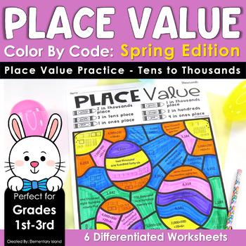 Preview of Easter Place Value Math 1st 2nd 3rd Grade Color by Number Code Coloring Pages