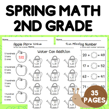 Preview of Spring Math Worksheets for 2nd Grade l Place Value l Addition and Subtraction