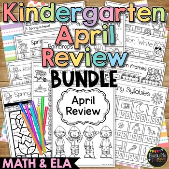 Preview of Spring Math and Literacy Activities Kindergarten No Prep Review BUNDLE