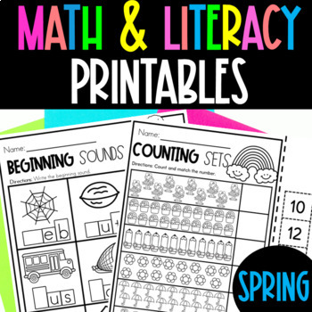Preview of Spring Math and Literacy Activities for Kindergarten | Spring Worksheets PREK