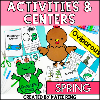 Preview of Spring Math and Literacy Centers April - Spring, Earth Day & Oviparous Animals