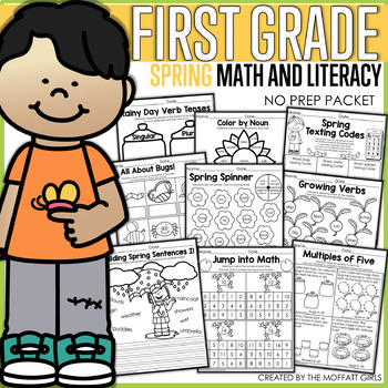 Preview of Spring Math and Literacy Packet NO PREP (1st Grade)