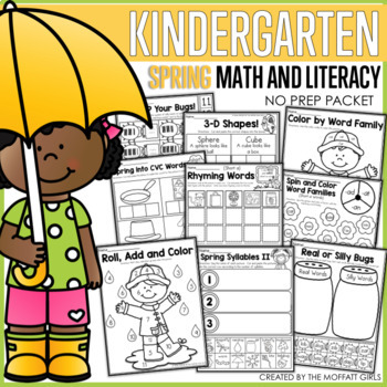 Preview of Spring Math and Literacy Packet NO PREP (Kindergarten)