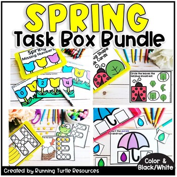 Preview of Spring Math and Literacy Task Cards l Kindergarten Spring Centers Task Boxes