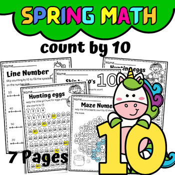 Preview of Spring Math Counting By 10's Worksheets, End of Year Math Reviews Activity