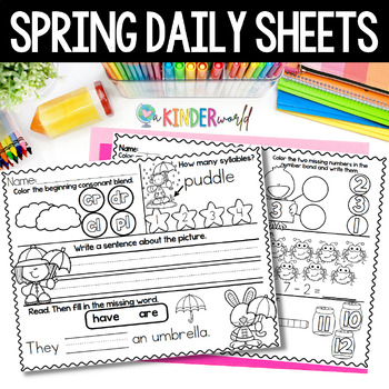 Preview of Spring Math and Reading Morning Seat Work | Spring Worksheet Daily Sheets