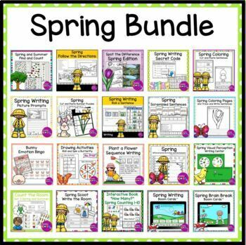 Preview of Occupational Therapy Spring Math & Writing Center Activities Worksheets Bundle