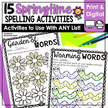 Preview of Spring Spelling Activities Any List of Words April Centers or Spelling Homework