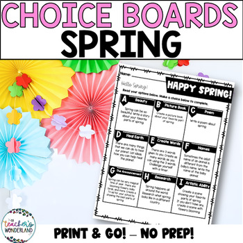 Preview of Spring Menus - Choice Boards and Activities- 3rd Grade - 5th Grade
