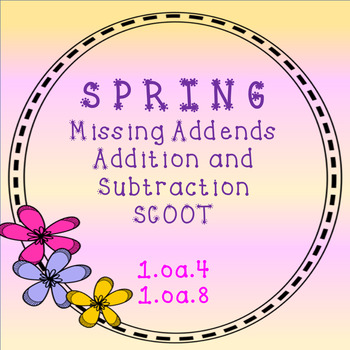 Preview of Spring Missing Addend SCOOT Task Cards- Addition and Subtraction {CCSS Aligned}