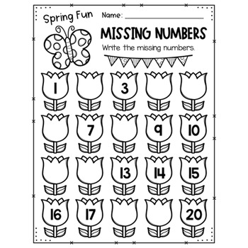 Spring Missing Numbers 1-20 Worksheets by ShineJasmine | TPT