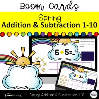 Preview of Spring Mixed Addition and Subtraction Boom™ Digital Learning Task Cards