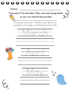 Preview of Spring Months of the Year CUTE! Handwriting & Spelling Practice Pre-K Elementary
