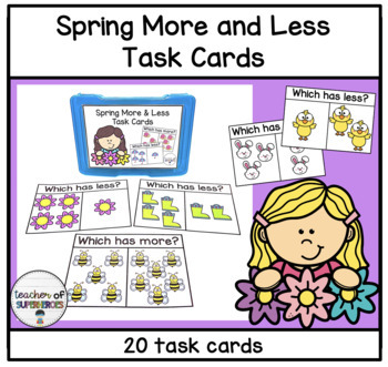 Preview of Spring More and Less Task Cards (Kindergarten, Special Education Math Activity)