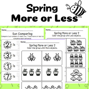 Preview of Spring More or Less Worksheets l Comparing Numbers l Kindergarten Math