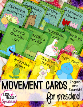 Preview of Spring Movement Cards for Preschool and Brain Break Transition Activity