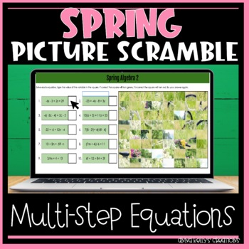 Preview of Spring Multi-Step Equations Variables on Both Sides, Digital Practice Activity