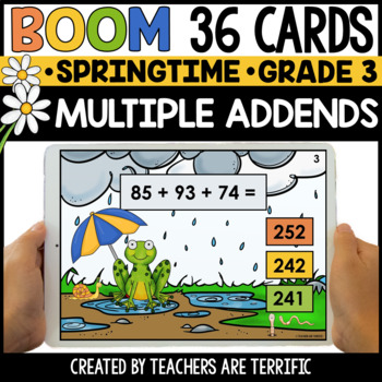 Preview of Multiple Addends Spring Boom Cards Gr. 3 - Digital