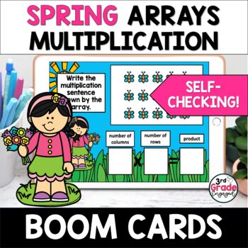 Preview of Spring Multiplication with Arrays Math Boom Cards Digital Task Cards Activity