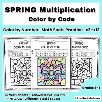 Preview of Spring Multiplication Color by Code Math Facts 3rd 4th 5th Grade